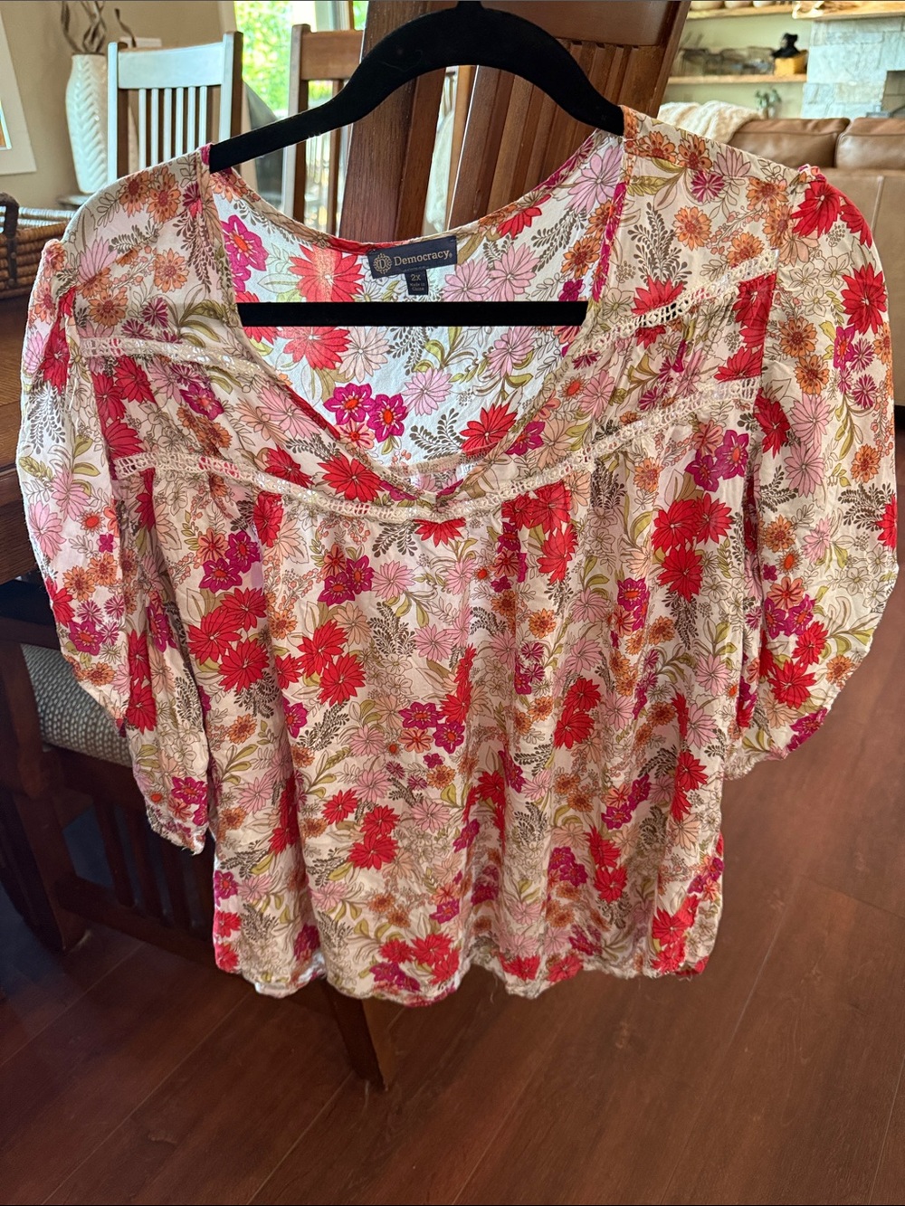 Democracy Cream Blush Floral Peasant Blouse